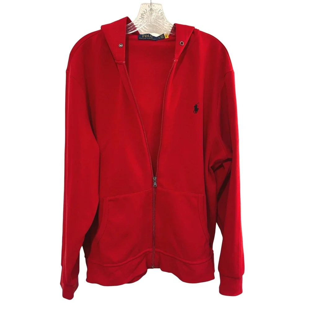 Polo Ralph Lauren Sweatshirt Hoodie Men XL Red Full Zip Double Knit Pony Logo